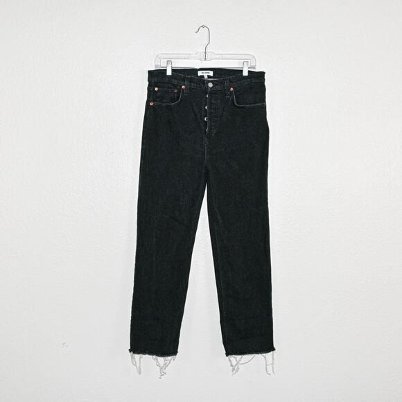 RE/DONE Women's High Rise 70's Stove Pipe Denim Jeans Stoned Noir Black Size 30 - Picture 1 of 11